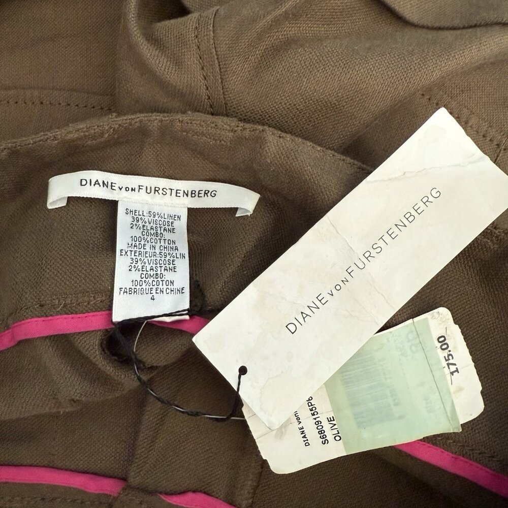Diane Von Furstenberg Jonah Linen Blend Short Olive Size 4 - Picture 4 of 6